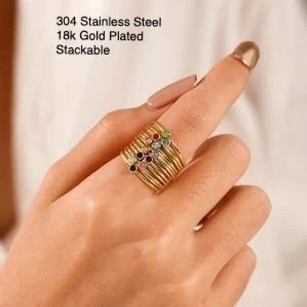 18K Gold Plated Stainless Steel Stackable Ring Yellow November Stone Size 7